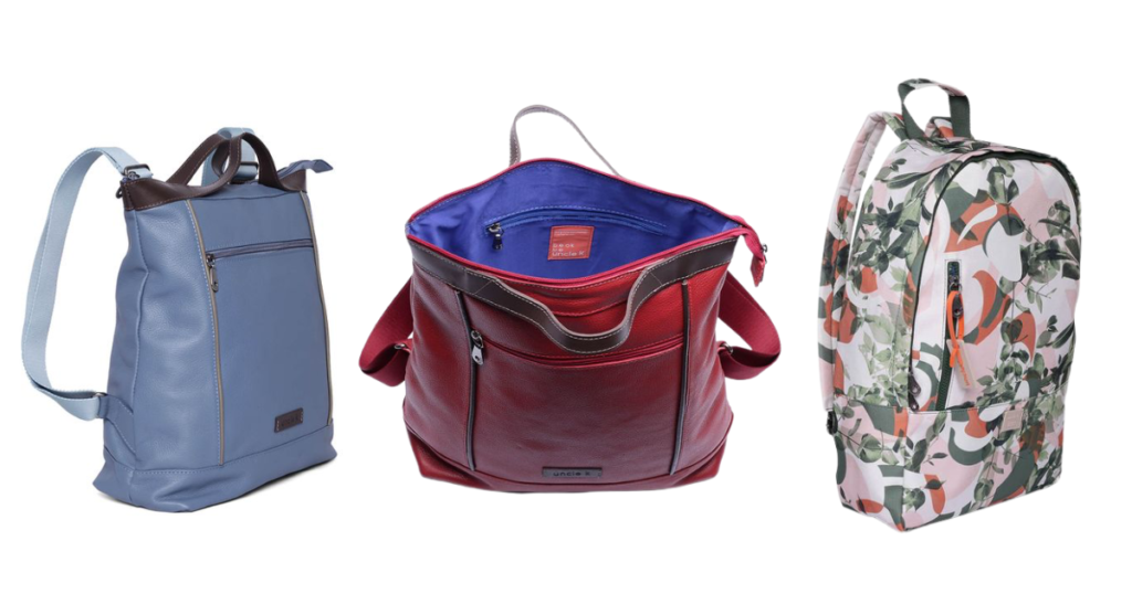 mochilas femininas com diversas proporções 